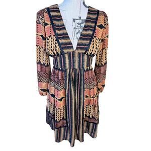 BCBGeneration Empire Waist Dress Size 6 Brown Geometric Casual